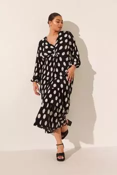 Черное многослойное платье макси из плиссированной ткани в горошек Simply Be, черный