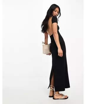 Черное мягкое платье макси с короткими рукавами и вырезом на спине ASOS DESIGN