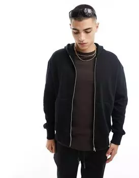 Черное объемное худи на молнии ASOS DESIGN