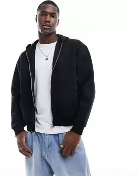 Черное объемное худи свободного кроя на молнии ASOS DESIGN