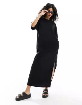 Черное объемное платье-футболка мидакси ASOS DESIGN