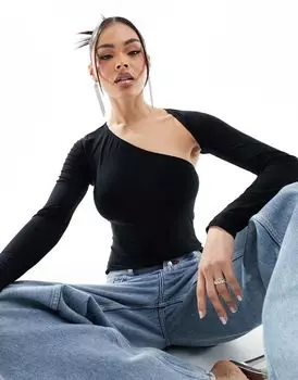 Черное облегающее боди с асимметричным вырезом и вырезом ASOS DESIGN