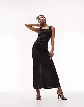 Черное облегающее платье из джерси со сборками Topshop