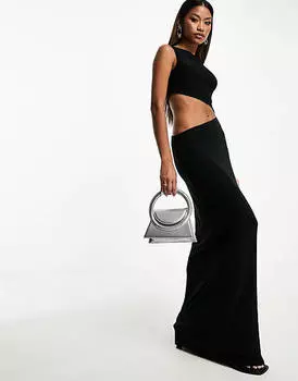 Черное облегающее платье макси с вырезом ASOS DESIGN