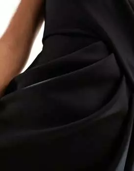Черное облегающее платье макси со складками на одно плечо ASOS