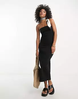 Черное облегающее платье миди-бандо ASOS DESIGN