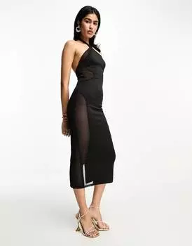 Черное облегающее платье миди из сетки ASOS DESIGN