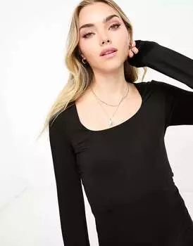 Черное облегающее платье миди с квадратным вырезом Vero Moda