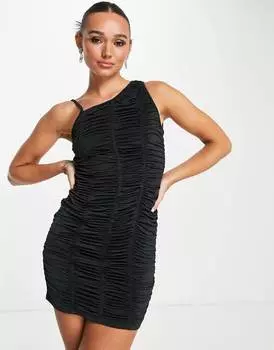 Черное облегающее платье мини из джерси с рюшами Topshop