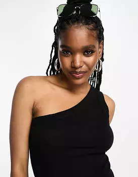 Черное облегающее платье мини на одно плечо ASOS DESIGN