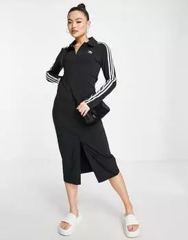 Черное облегающее платье с длинными рукавами и тремя полосками adidas Originals