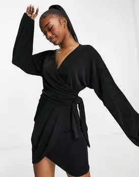 Черное облегающее платье с объемными рукавами и вырезом ASOS DESIGN
