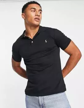 Черное облегающее поло pima polo с логотипом Polo Ralph Lauren