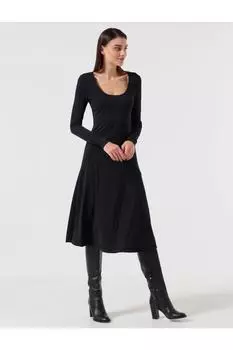 Черное облегающее трикотажное платье с U-образным вырезом и длинными рукавами Jimmy Key, черный