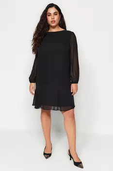 Черное однотонное базовое тканое платье миди больших размеров Trendyol, черный