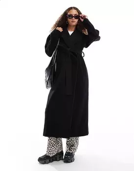 Черное пальто оверсайз из смесовой шерсти с завязками на талии Weekday Kia
