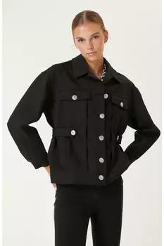 Черное пальто с детальной лентой на талии Network, черный