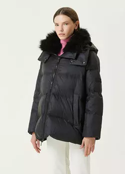 Черное пальто с капюшоном Yves Salomon