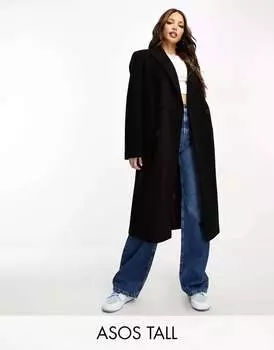 Черное пальто средней длины ASOS DESIGN Tall