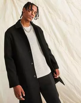 Черное пальто свободного кроя из смесовой шерсти ASOS DESIGN