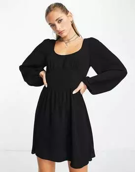 Черное платье бэби-долл с завышенной талией ASOS DESIGN