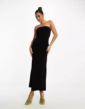 Черное платье-бандо с разрезом по низу ASOS DESIGN