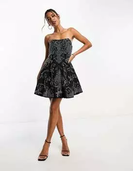 Черное платье-бандо с украшением ASOS