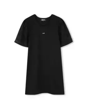 Черное платье для девочки с короткими рукавами DKNY, чёрный