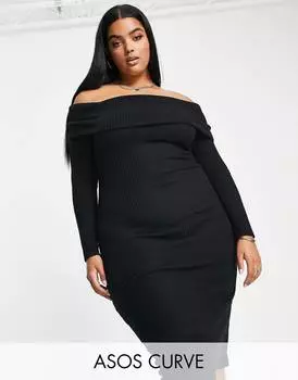 Черное платье-джемпер миди с вырезом сверху ASOS DESIGN Curve