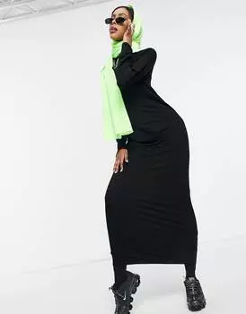 Черное платье-футболка макси с длинными рукавами ASOS DESIGN