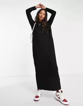 Черное платье-футболка макси с длинными рукавами ASOS DESIGN