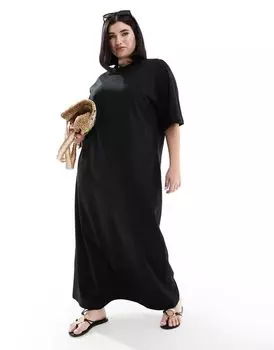 Черное платье-футболка мидакси оверсайз ASOS DESIGN Curve