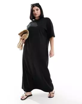 Черное платье-футболка мидакси оверсайз ASOS DESIGN Curve
