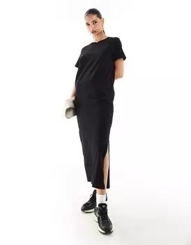 Черное платье-футболка миди River Island