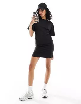 Черное платье-футболка мини с круглым вырезом и рюшами по бокам ASOS DESIGN
