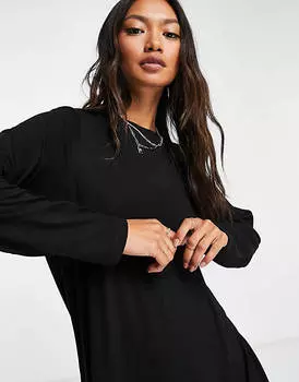 Черное платье-футболка с длинными рукавами ASOS DESIGN