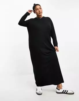 Черное платье-футболка с длинными рукавами ASOS DESIGN Curve