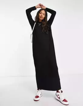 Черное платье-футболка с длинными рукавами ASOS