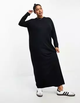 Черное платье-футболка с длинными рукавами ASOS DESIGN Curve
