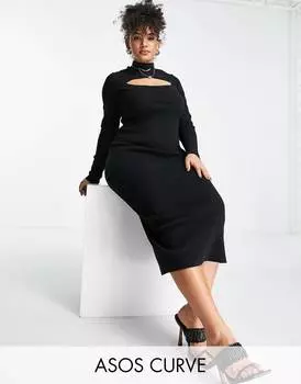 Черное платье-футляр мидакси в рубчик ASOS DESIGN Curve Edit