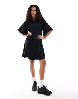 Черное платье из смесового льна Selected Gulia