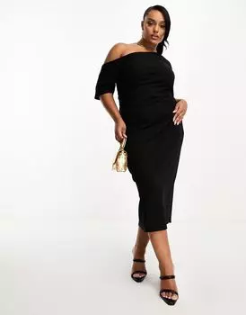 Черное платье-карандаш со складками на плечах ASOS DESIGN Curve