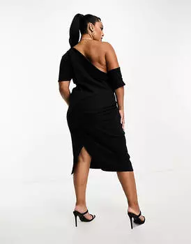 Черное платье-карандаш со складками на плечах ASOS DESIGN Curve