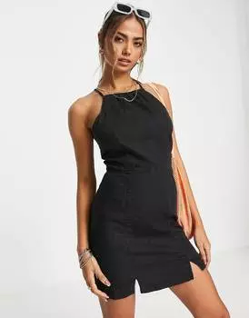 Черное платье-комбинация из мягкого денима с вырезом халтер ASOS DESIGN