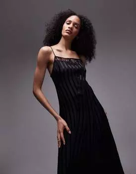 Черное платье-комбинация макси из жаккардового кружева Topshop