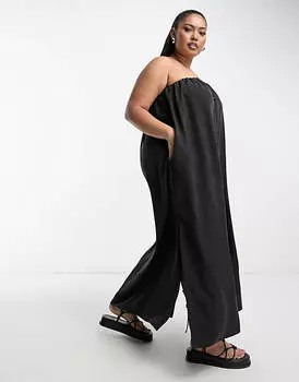 Черное платье-комбинация миди с несколькими пуговицами ASOS DESIGN Curve