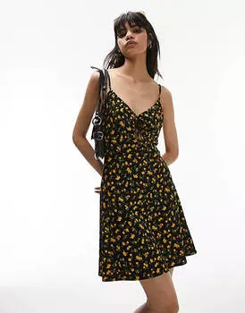 Черное платье-комбинация мини в рубчик из джерси Topshop