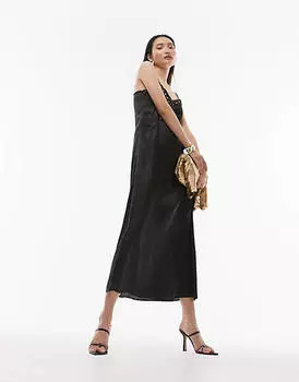 Черное платье-комбинация на бретельках с вырезами Topshop