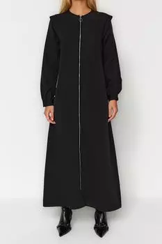 Черное платье макси из крепа с молнией во всю длину Trendyol Modest, черный