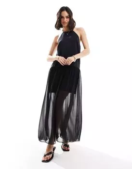 Черное платье макси из купро и шифона с бретельками ASOS DESIGN